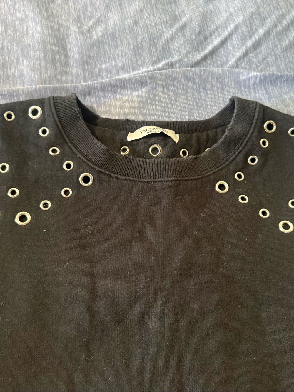 Valentino Black Eyelet-Detail Crewneck Sweatshirt